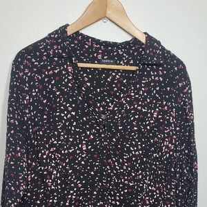 Torrid Black and Pink Abstract Print Collar Stretch Waist Midi Dual Slit Dress